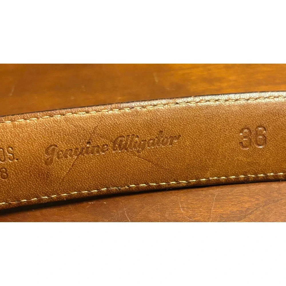 Vintage Brooks Brothers Mens Brown Genuine Alligator Leather Belt Brass USA 36